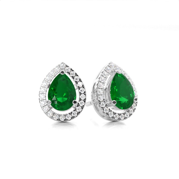Prong Setting Halo Emerald Earring