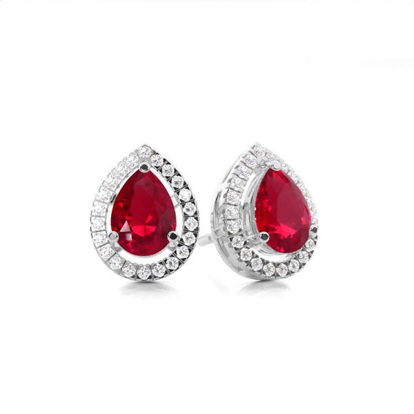 Prong Setting Halo Ruby Earring