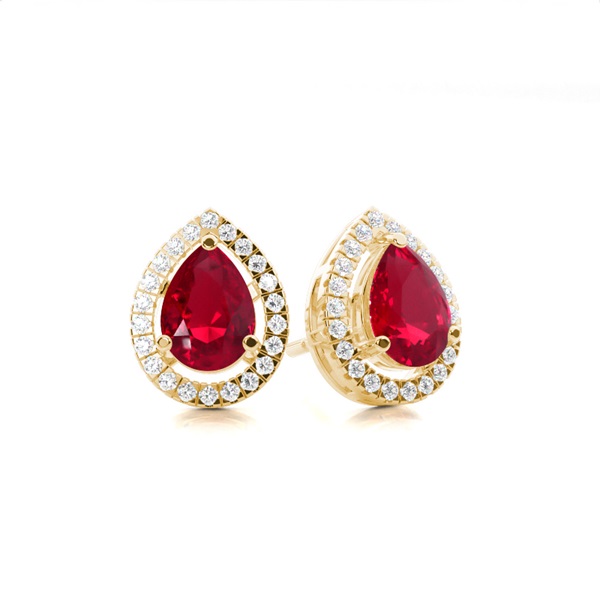 Prong Setting Halo Ruby Earring
