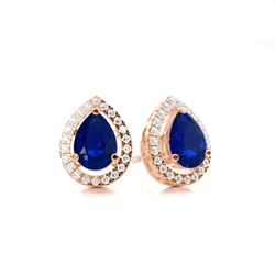 Prong Setting Halo Blue Sapphire Earring