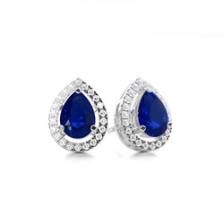 Prong Setting Halo Blue Sapphire Earring