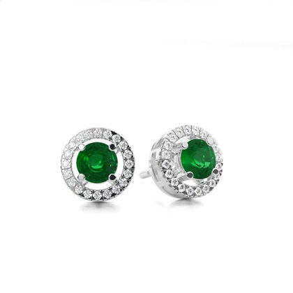 Prong Setting Halo Emerald Earring