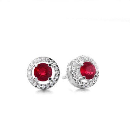 Prong Setting Halo Ruby Earring