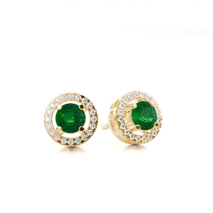 Yellow Gold Emerald Diamond Earrings Diamond