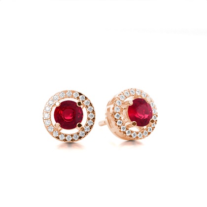 Prong Setting Halo Ruby Earring