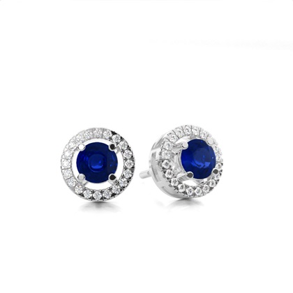 Prong Setting Halo Blue Sapphire Earring