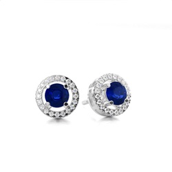 Prong Setting Halo Blue Sapphire Earring