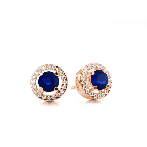 Prong Setting Halo Blue Sapphire Earring