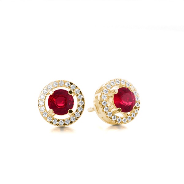 Prong Setting Halo Ruby Earring