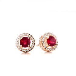Prong Setting Halo Ruby Earring