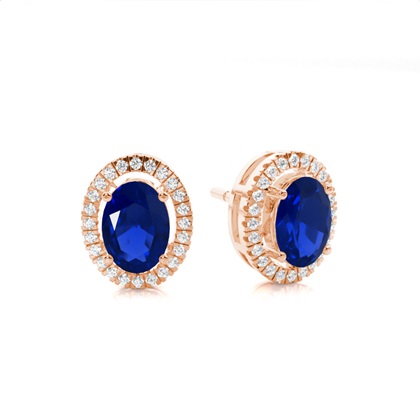 Oval Rose Gold Sapphire Earrings Diamond