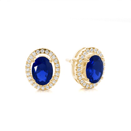 Oval Yellow Gold Sapphire Earrings Diamond
