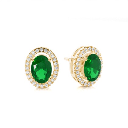 Yellow Gold Emerald Earrings Diamond