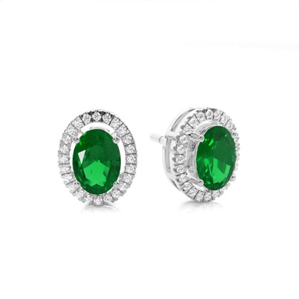 Prong Setting Halo Emerald Earring