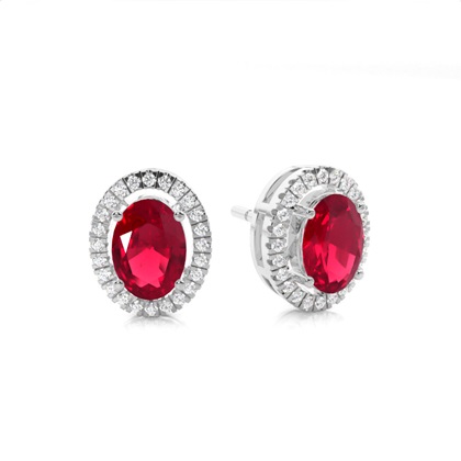 Prong Setting Halo Ruby Earring