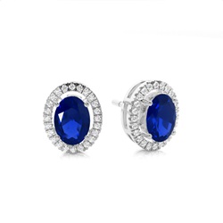 Prong Setting Halo Blue Sapphire Earring