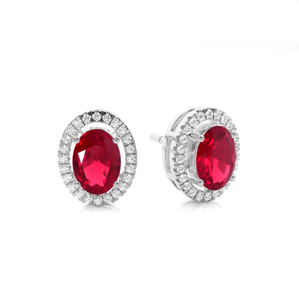 Prong Setting Halo Ruby Earring