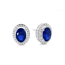 Prong Setting Halo Blue Sapphire Earring