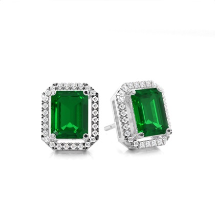 Prong Setting Halo Emerald Earring