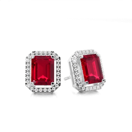 Prong Setting Halo Ruby Earring