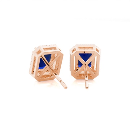 Zinkeneinstellung runder blauer Saphirhalo-Ohrstecker