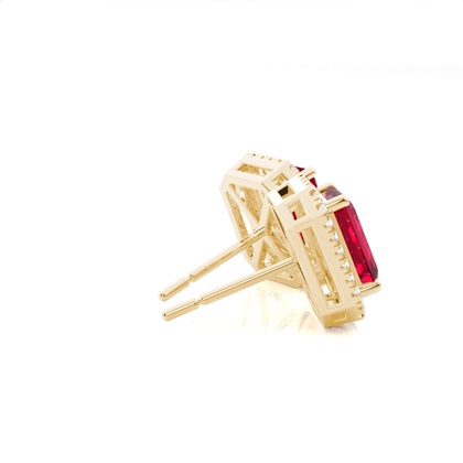 Halo-Rubinohrring in Krappenfassung