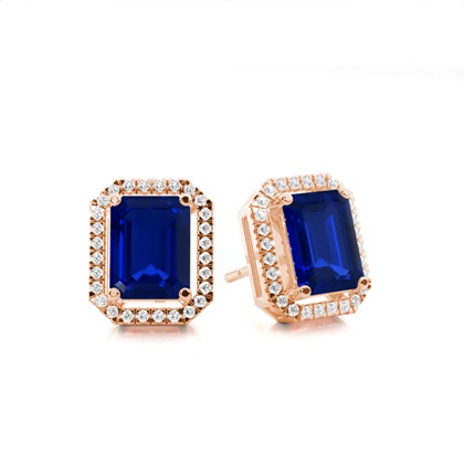 Prong Setting Halo Blue Sapphire Earring