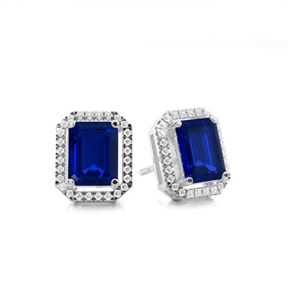 Prong Setting Halo Blue Sapphire Earring