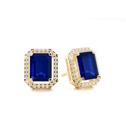 Prong Setting Halo Blue Sapphire Earring
