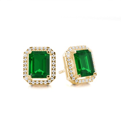 Prong Setting Halo Emerald Earring
