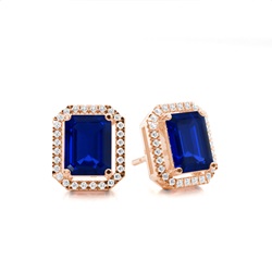 Prong Setting Halo Blue Sapphire Earring