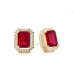 Prong Setting Halo Ruby Earring