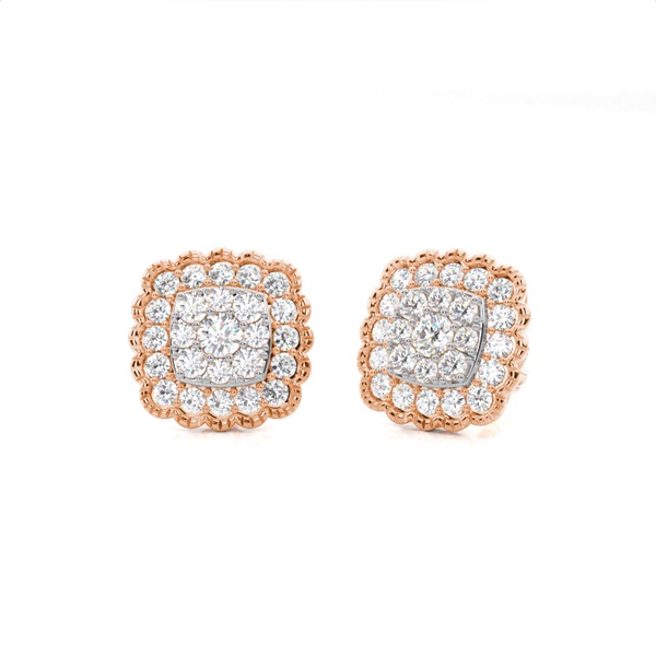 Shared Prong Setting Round Diamond Cluster Earrings