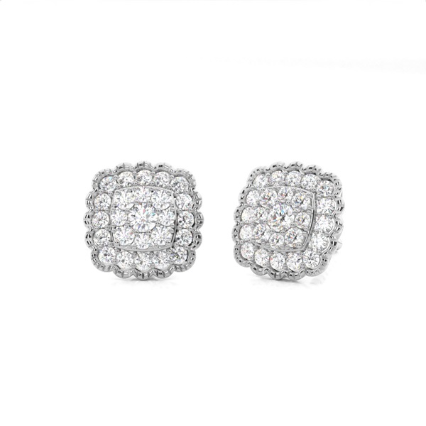 Shared Prong Setting Round Diamond Cluster Earrings