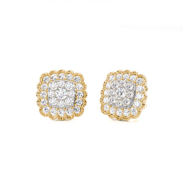 Shared Prong Setting Round Diamond Cluster Earrings