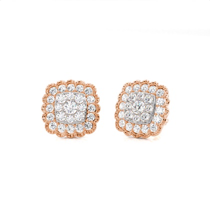 Shared Prong Setting Round Diamond Cluster Earrings