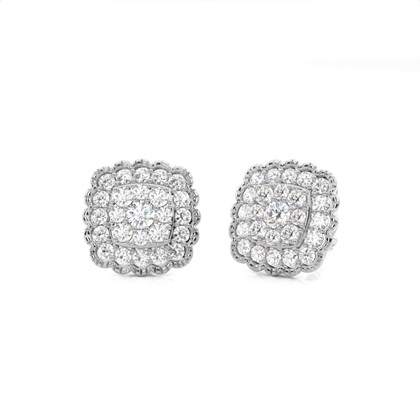 Shared Prong Setting Round Diamond Cluster Earrings