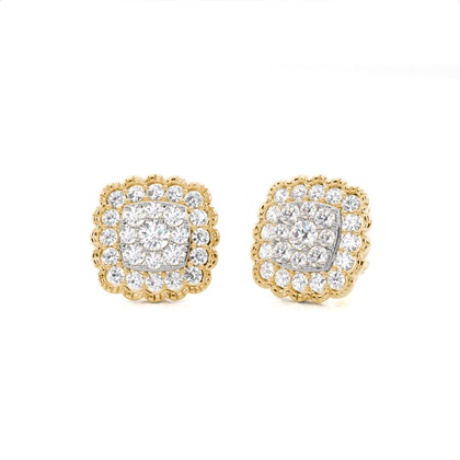 Shared Prong Setting Round Diamond Cluster Earrings