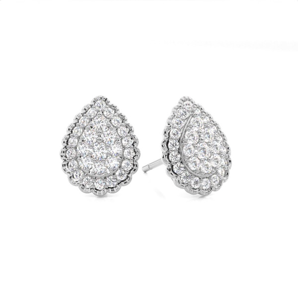 Shared Prong Setting Round Diamond Cluster Earrings