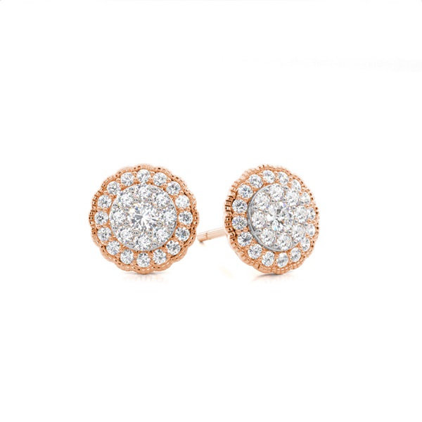 Shared Prong Setting Round Diamond Cluster Earrings