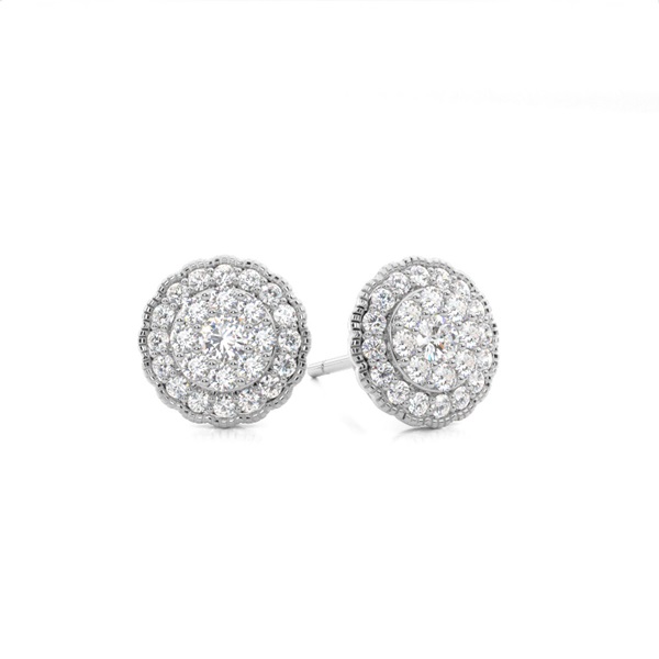 Shared Prong Setting Round Diamond Cluster Earrings