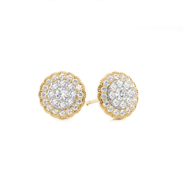 Shared Prong Setting Round Diamond Cluster Earrings