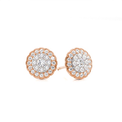 Shared Prong Setting Round Diamond Cluster Earrings