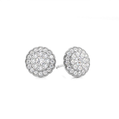 Shared Prong Setting Round Diamond Cluster Earrings