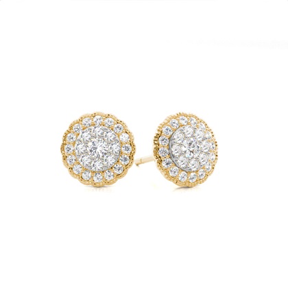 Shared Prong Setting Round Diamond Cluster Earrings
