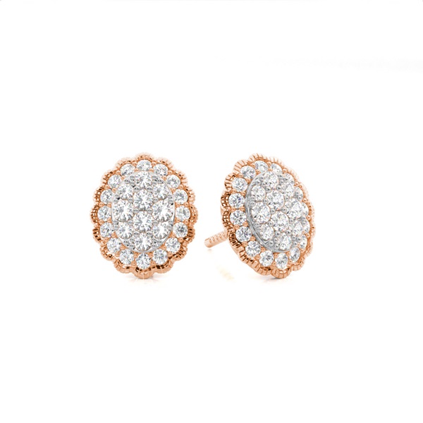 Shared Prong Setting Round Diamond Cluster Earrings
