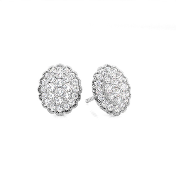 Shared Prong Setting Round Diamond Cluster Earrings