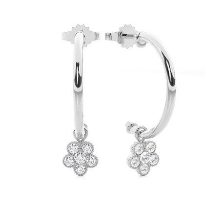 Prong Setting Round Diamond Hoop Earrings