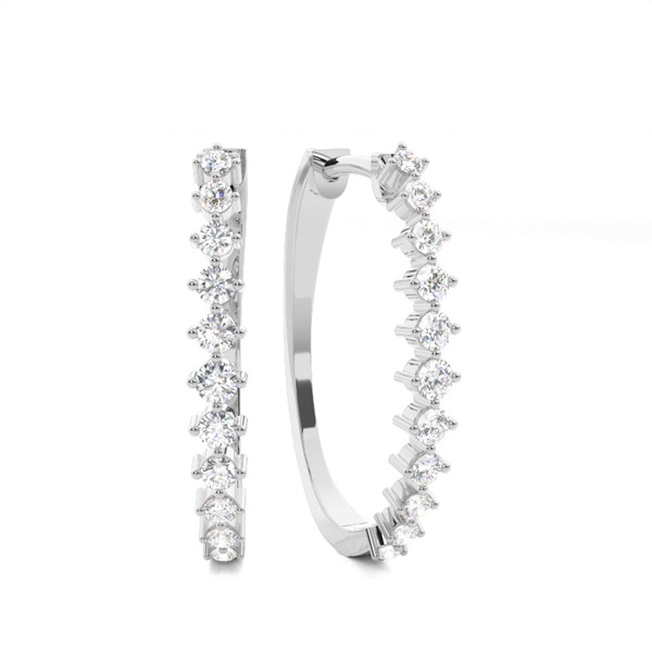 Prong Setting Round Diamond Hoop Earrings