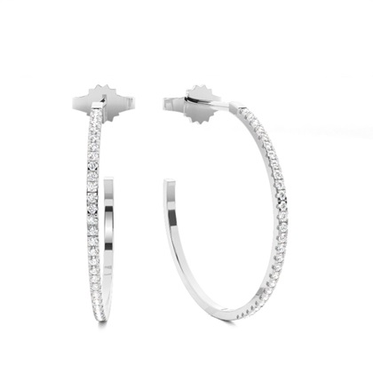Micro Prong Setting Round Diamond Hoop Earrings